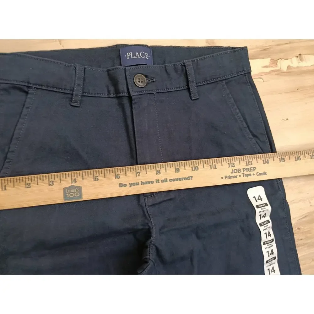 The Children's Place Boys Skinny Slim Stretch Navy Blue Chino Pants - Size 14